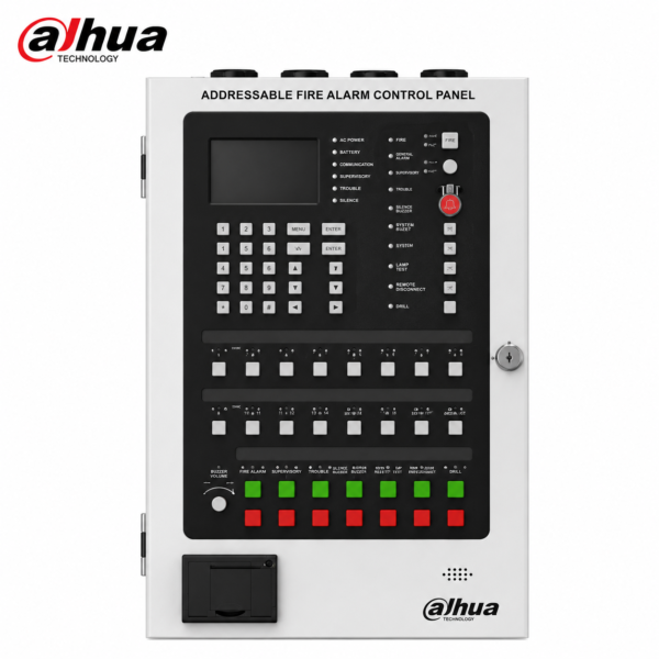 Dahua DHI-HY-1022 addressable fire alarm control panel with display and control interface for intelligent fire detection and alarm systems in Oman.