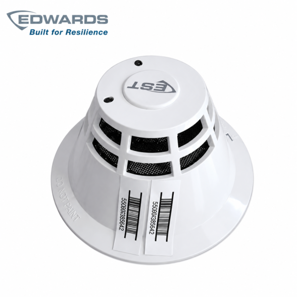 Edwards SIGA-HRS intelligent heat detector with white round housing and ventilation slots for fire detection and alarm systems in Oman.