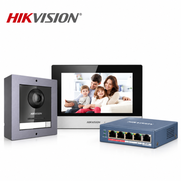 Hikvision DS-KIS602 modular IP video intercom kit with door station and indoor monitor in Oman