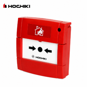 Hochiki HCP-E addressable manual call point with red emergency housing and fire alarm activation button for fire detection and safety systems in Oman.