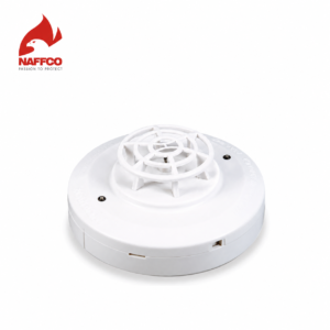 NAFFCO D-A412 intelligent rate-of-rise and fixed-temperature heat detector with a compact white housing and ventilation openings.