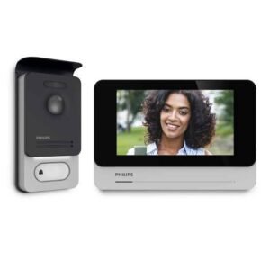 Philips WelcomeEye Connect 2 video doorphone with indoor monitor and outdoor camera for visitor monitoring, two-way communication, and secure home access in Oman.