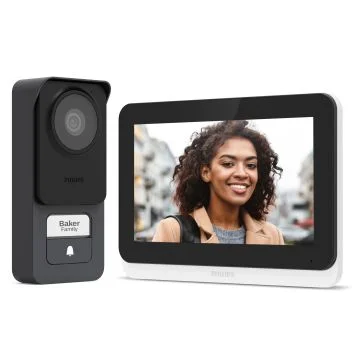 Philips WelcomeEye Connect 3 video doorphone with connected indoor monitor and outdoor camera for visitor monitoring, two-way communication, and secure home access in Oman.