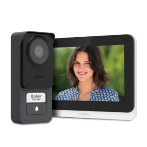 Philips WelcomeEye Lite 2 video doorphone with indoor monitor and outdoor door station for visitor monitoring, two-way communication, and secure home access in Oman.