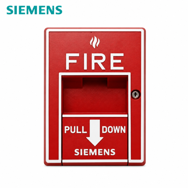 Siemens HMS-S red manual fire alarm call point with pull-down activation in Oman