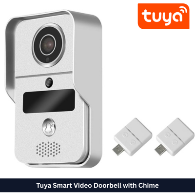 Tuya Video Doorbell Works with Alexa, Wireless Street Door Bells Camera 1080P Smart Video Door Phone APP Talk Record Unlock,Doorbell+2Chimes